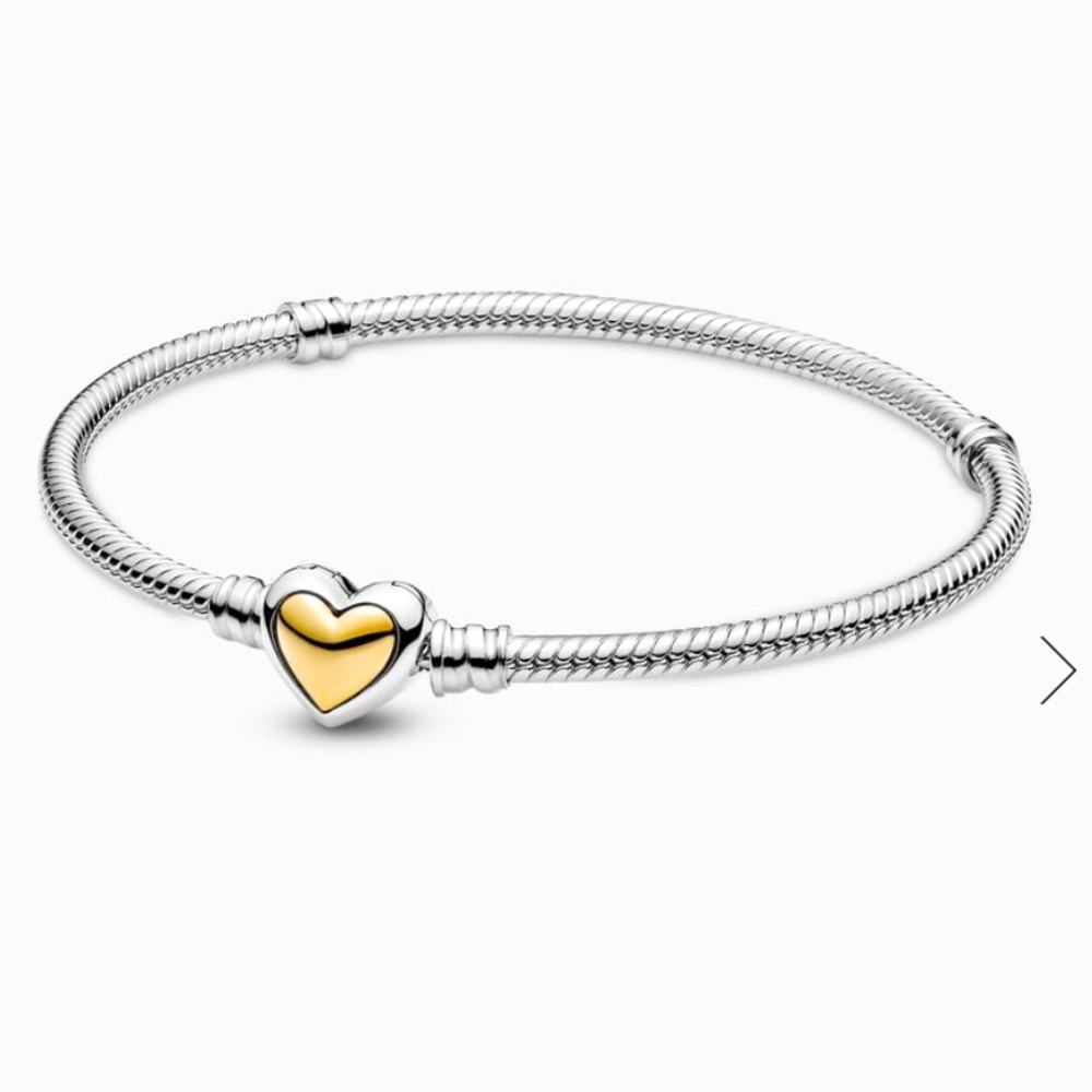 Pandora Domed Golden Heart ClaspSnake Chain Bracelet